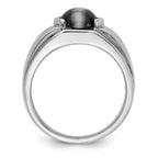 IB Goodman 14k White Gold Oval Cats Eye and AAA Diamond Mens Ring