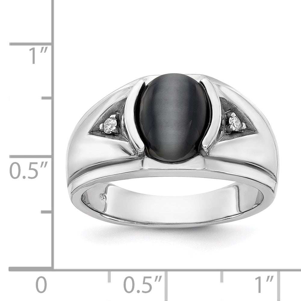 IB Goodman 14k White Gold Oval Cats Eye and AA Diamond Mens Ring