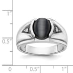 IB Goodman 14k White Gold Oval Cats Eye and AA Diamond Mens Ring