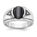 IB Goodman 14k White Gold Oval Cats Eye and A Diamond Mens Ring