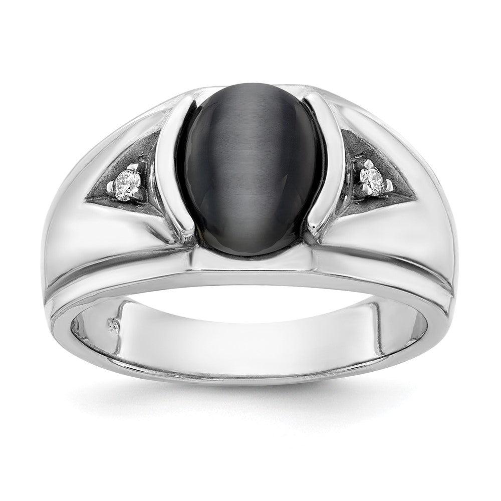 IB Goodman 14k White Gold Oval Cats Eye and AA Diamond Mens Ring
