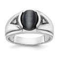 IB Goodman 14k White Gold Oval Cats Eye and VS Diamond Mens Ring