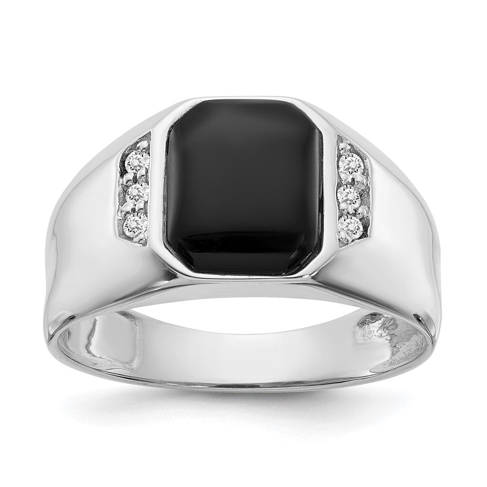 IB Goodman 14k White Gold 10x8mm Octagon Onyx and 1/15 carat AAA Diamond Mens Ring