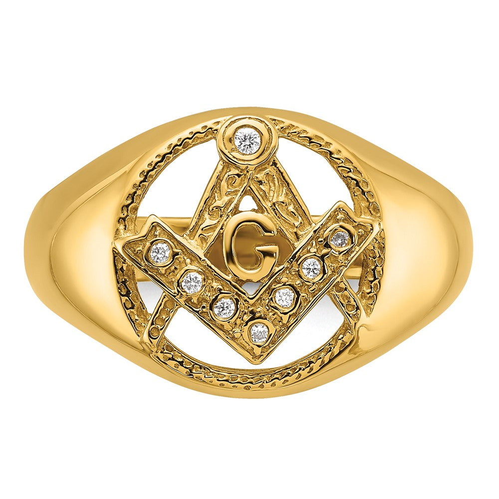 IB Goodman 14k Mens Polished and Textured A Quality Diamond Masonic Ring