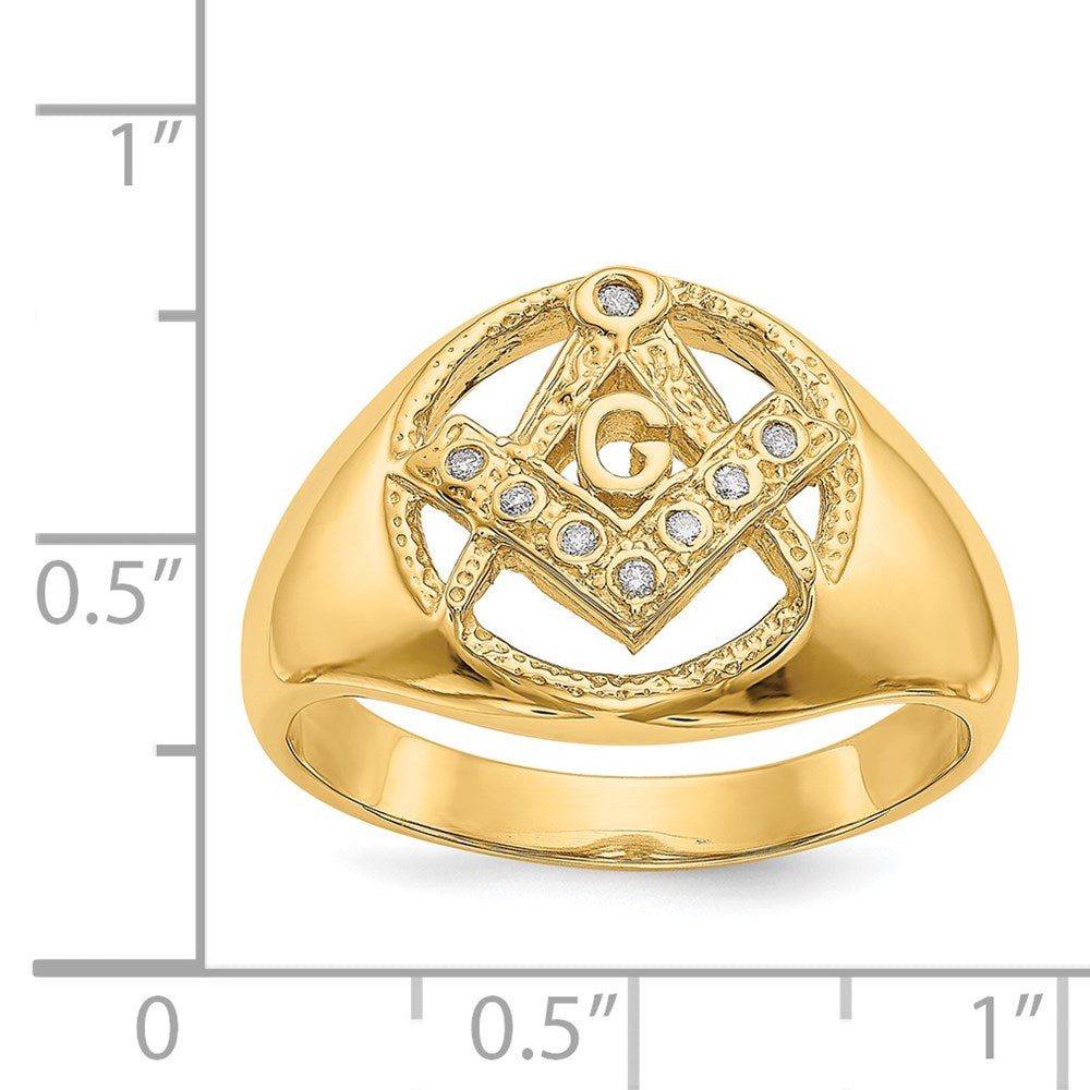 IB Goodman 14k Mens Polished and Textured AAA Quality Diamond Masonic Ring