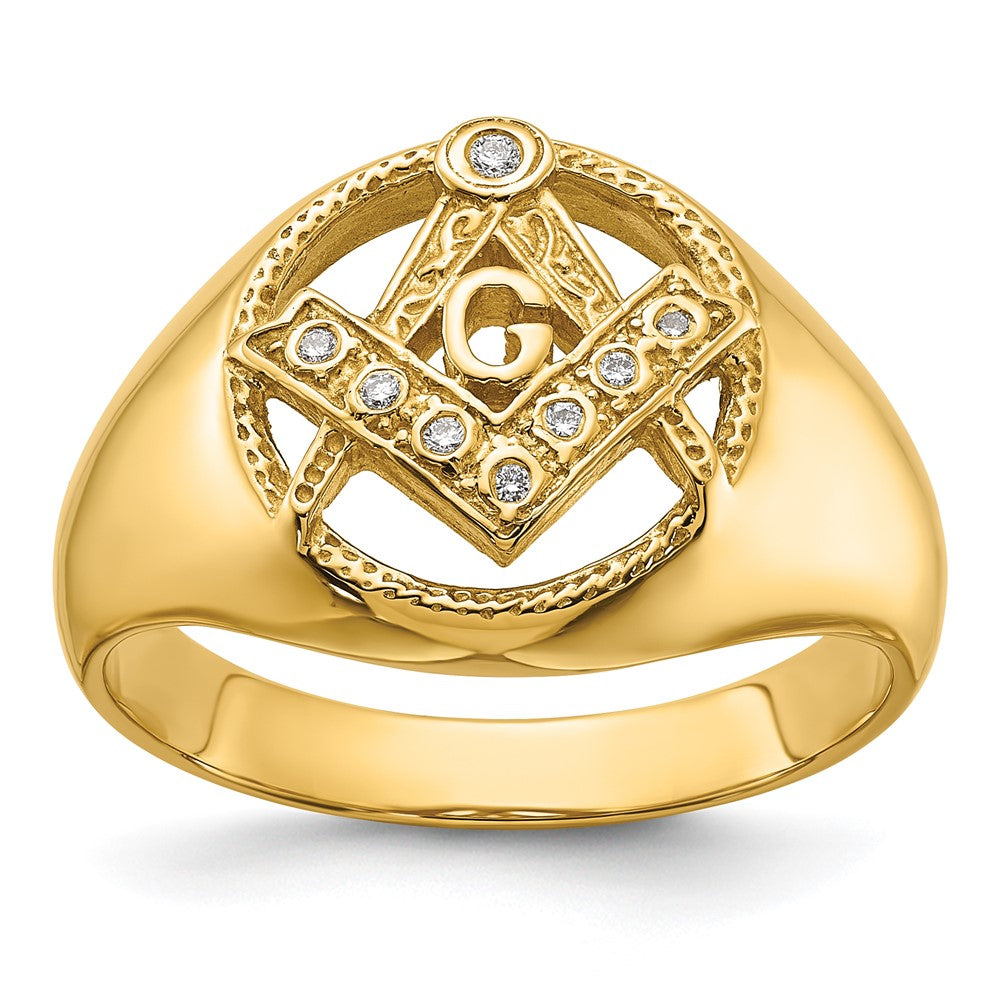 IB Goodman 14k Mens Polished and Textured AAA Quality Diamond Masonic Ring