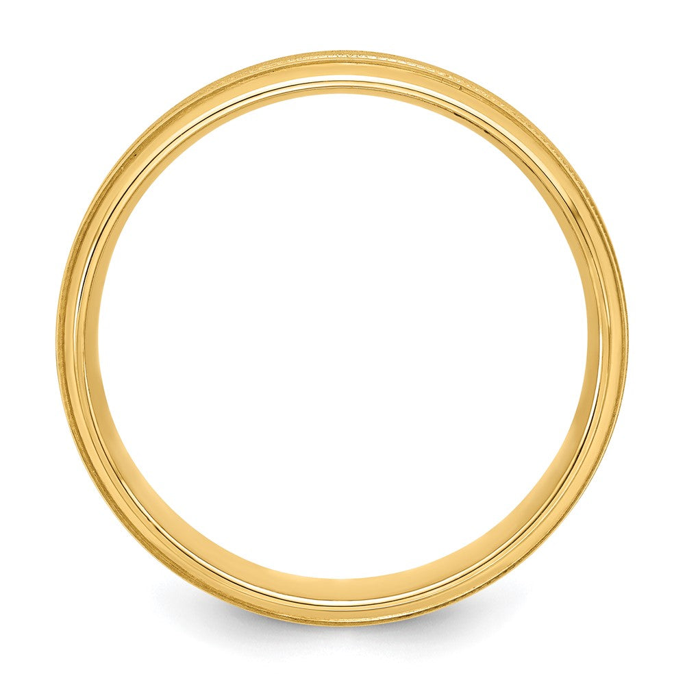 14k Yellow Gold 6mm Standard Weight Comfort Fit Brushed Satin/Polished Milgrain Grooved Edge Wedding Band