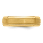 14k Yellow Gold 6mm Heavyweight Comfort Fit Brushed Satin/Polished Milgrain Grooved Edge Wedding Band