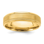 14k Yellow Gold 6mm Heavyweight Comfort Fit Brushed Satin/Polished Milgrain Grooved Edge Wedding Band