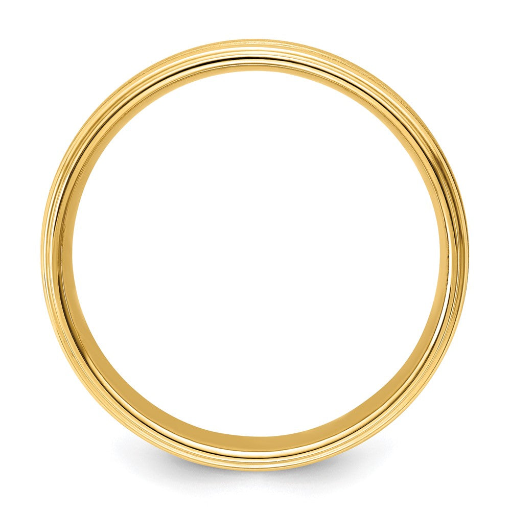 14k Yellow Gold 6mm Heavyweight Comfort Fit Brushed Satin/Polished Milgrain Grooved Edge Wedding Band
