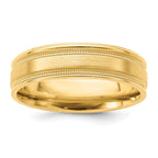 14k Yellow Gold 6mm Lightweight Comfort Fit Brushed Satin/Polished Milgrain Grooved Edge Wedding Band