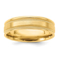 14k Yellow Gold 6mm Heavyweight Comfort Fit Brushed Satin/Polished Milgrain Grooved Edge Wedding Band