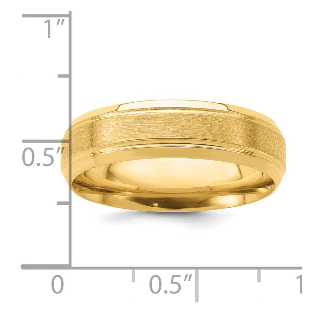 14k Yellow Gold 6mm Lightweight Comfort Fit Brushed Satin/Polished Line Edge Wedding Band