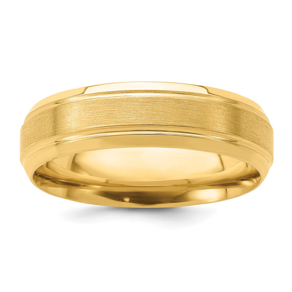 14k Yellow Gold 6mm Lightweight Comfort Fit Brushed Satin/Polished Line Edge Wedding Band