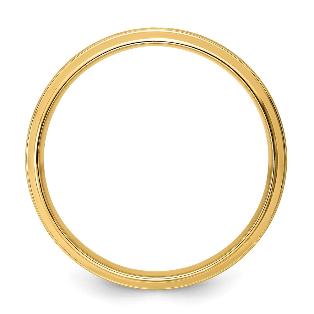 14k Yellow Gold 6mm Standard Weight Comfort Fit Brushed Satin Line Edge Wedding Band