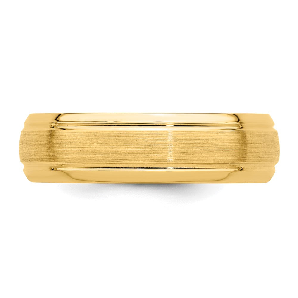 14k Yellow Gold 6mm Lightweight Comfort Fit Brushed Satin Line Edge Wedding Band