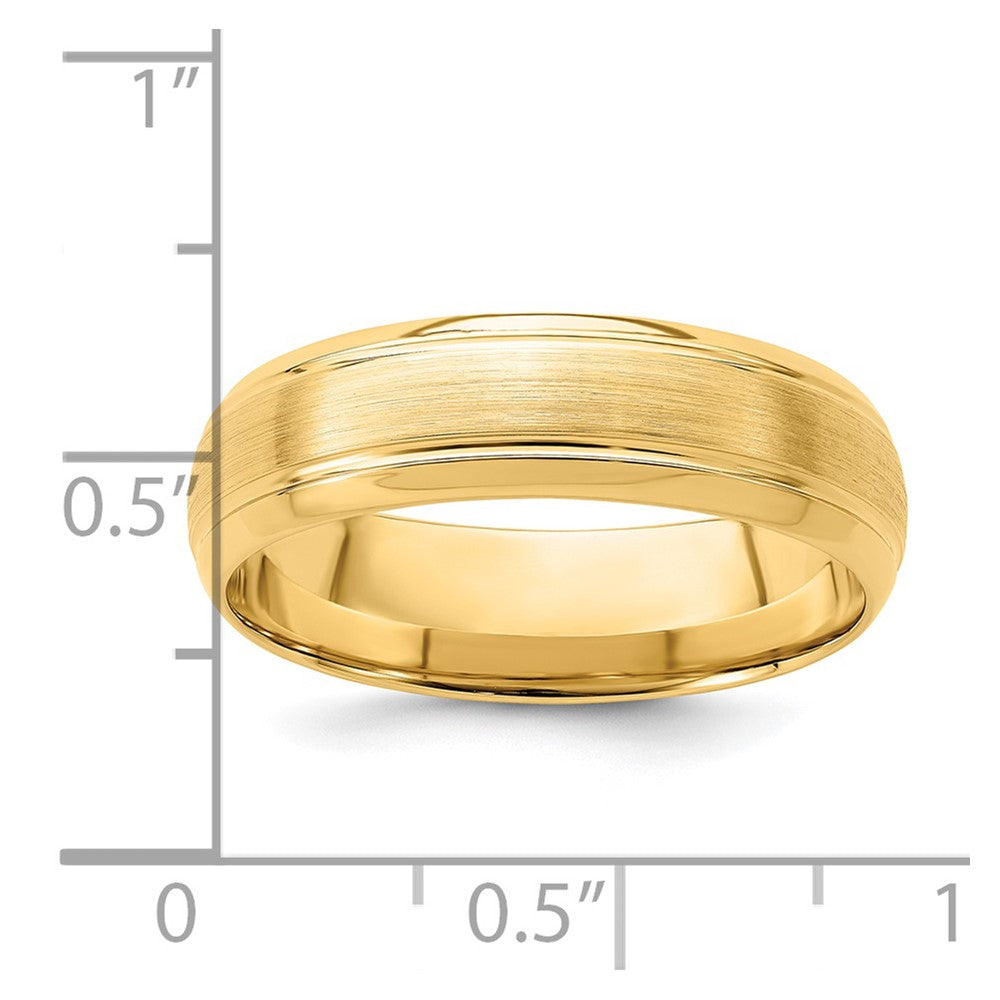 14k Yellow Gold 6mm Heavyweight Comfort Fit Brushed Satin Line Edge Wedding Band