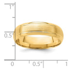 14k Yellow Gold 6mm Standard Weight Comfort Fit Brushed Satin Line Edge Wedding Band