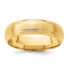 14k Yellow Gold 6mm Lightweight Comfort Fit Brushed Satin Line Edge Wedding Band
