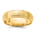 14k Yellow Gold 6mm Standard Weight Comfort Fit Brushed Satin Line Edge Wedding Band
