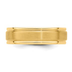 14k Yellow Gold 6mm Standard Weight Comfort Fit Brushed Satin/Polished Grooved Edge Wedding Band