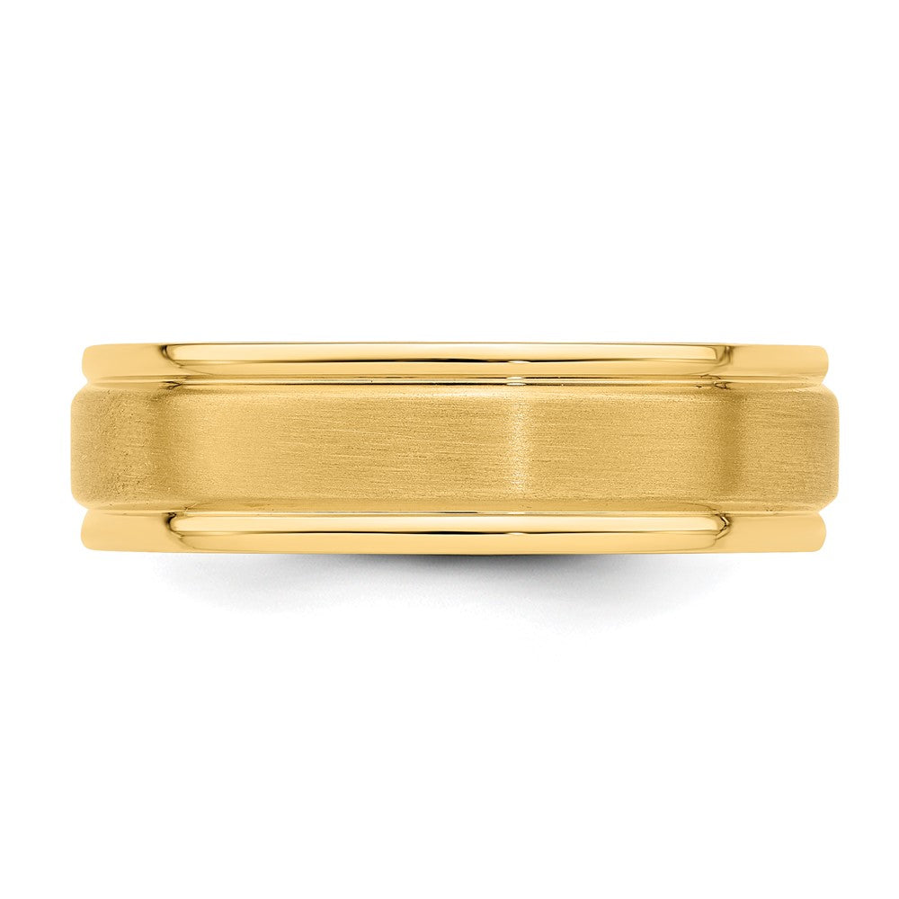 14k 6mm Standard Weight Comfort Fit Satin and Polished Grooved Edge Wedding Band