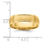 14k Yellow Gold 6mm Standard Weight Comfort Fit Brushed Satin/Polished Grooved Edge Wedding Band