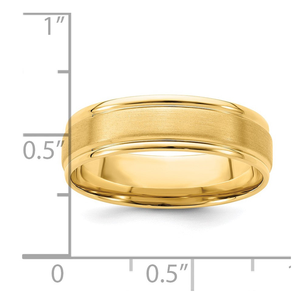 14k Yellow Gold 6mm Heavyweight Comfort Fit Brushed Satin/Polished Grooved Edge Wedding Band