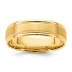 14k Yellow Gold 6mm Heavyweight Comfort Fit Brushed Satin/Polished Grooved Edge Wedding Band