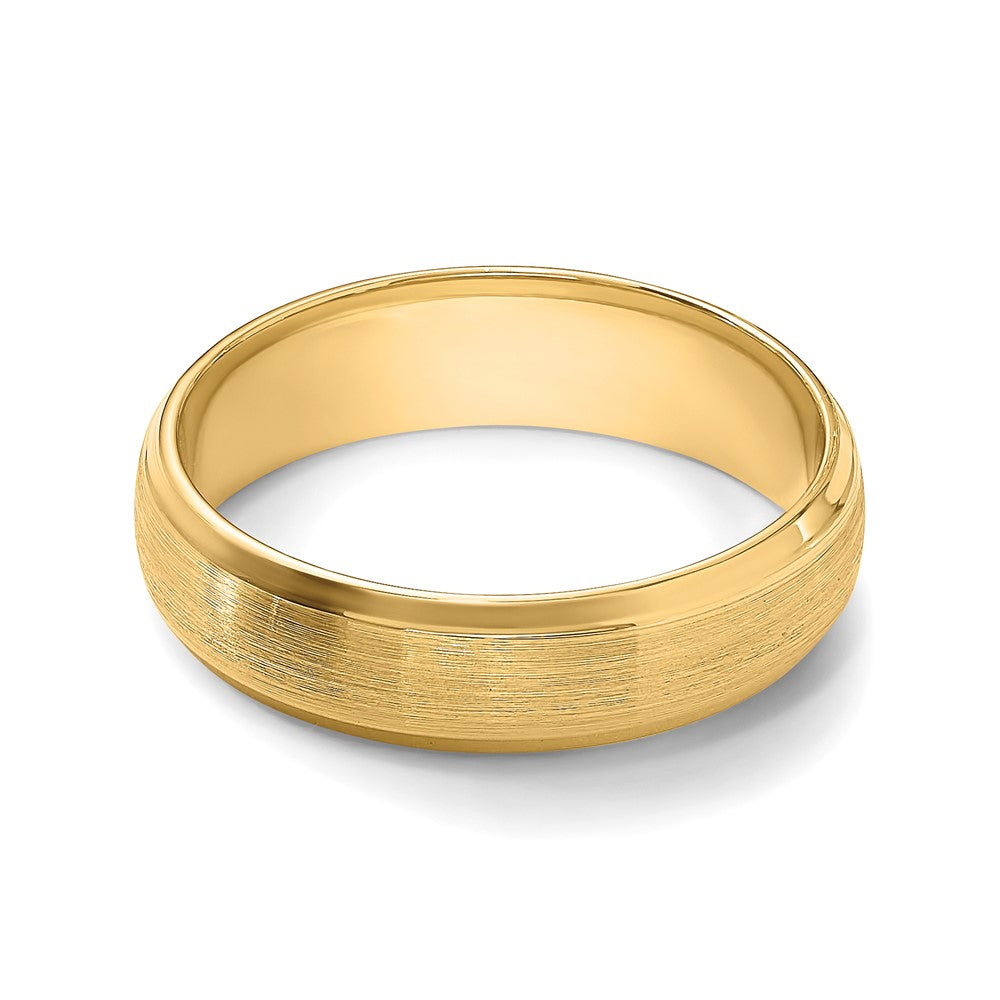 14k Yellow Gold 6mm Standard Weight Comfort Fit Brushed Satin with Polished Beveled Edge Wedding Band