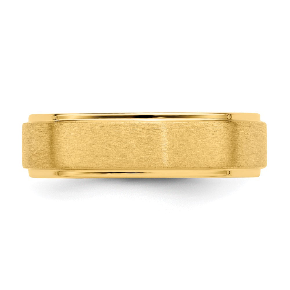14k Yellow Gold 6mm Standard Weight Comfort Fit Brushed Satin/Polished Stepped Edge Wedding Band