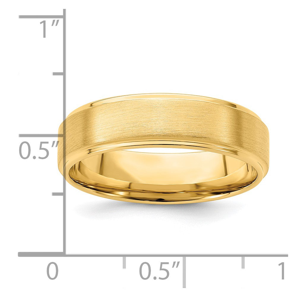 14k Yellow Gold 6mm Lightweight Comfort Fit Brushed Satin/Polished Stepped Edge Wedding Band