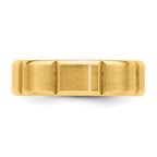 14k Yellow Gold 6mm Standard Weight Comfort Fit Brushed/Polished Beveled Edge with Vertical Lines Wedding Band