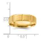 14k Yellow Gold 6mm Lightweight Comfort Fit Brushed/Polished Beveled Edge with Vertical Lines Wedding Band