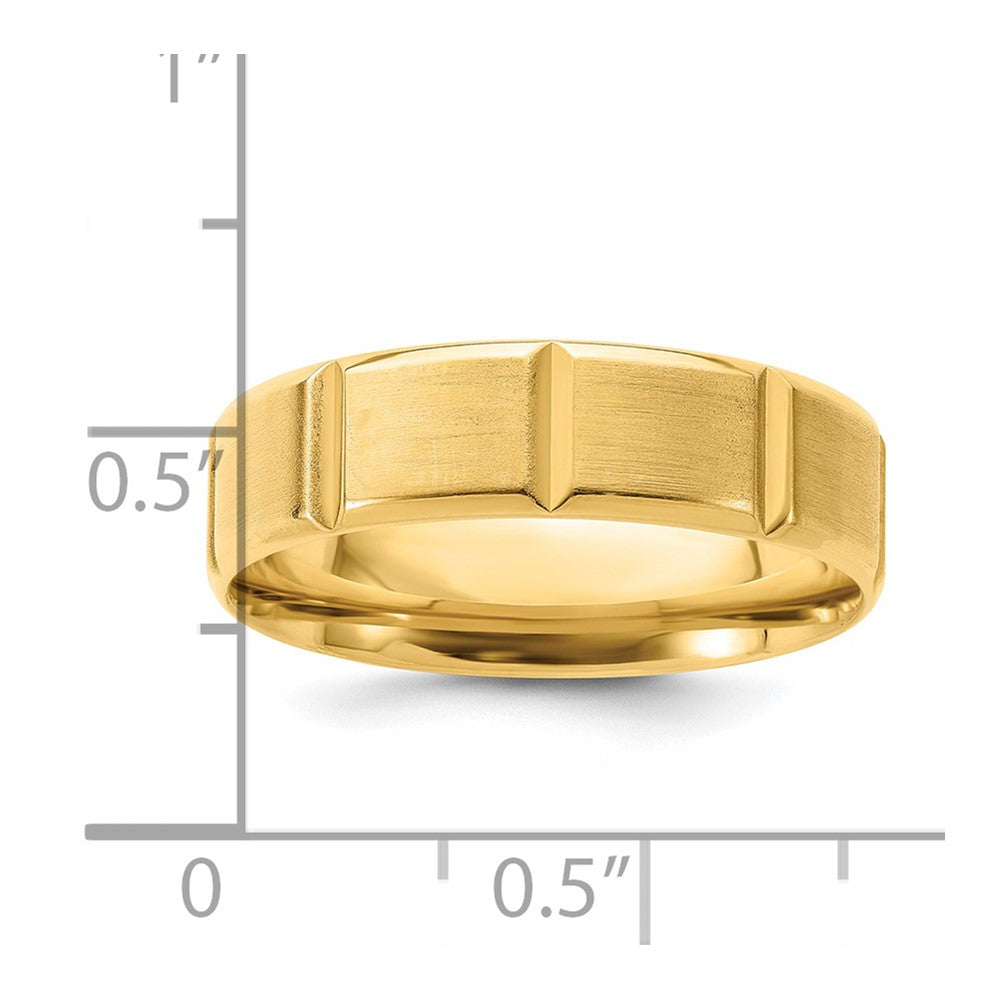 14k Yellow Gold 6mm Heavyweight Comfort Fit Brushed/Polished Beveled Edge with Vertical Lines Wedding Band