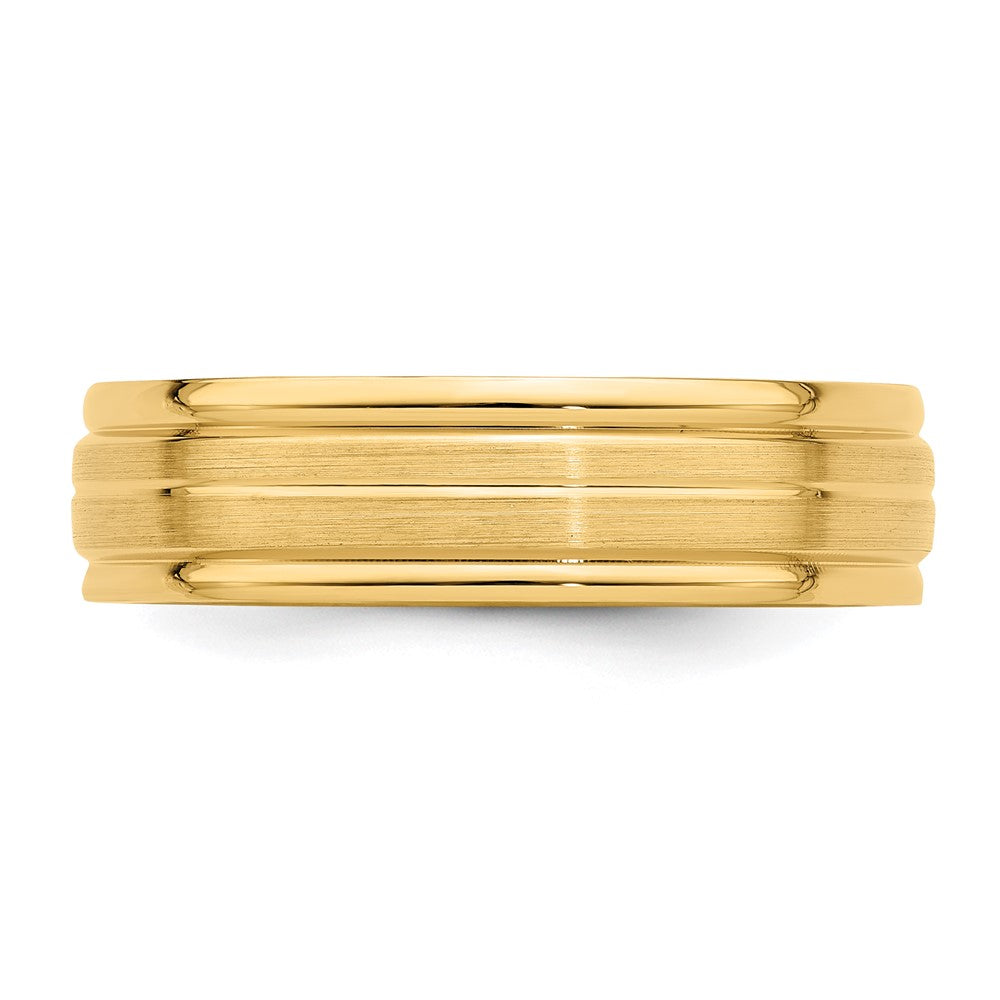 14k Yellow Gold 6mm Heavyweight Comfort Fit Brushed Satin with Center Line Fancy Wedding Band
