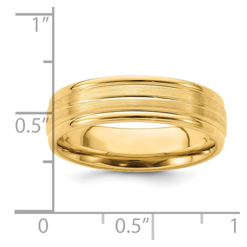 14k Yellow Gold 6mm Lightweight Comfort Fit Brushed Satin with Center Line Fancy Wedding Band