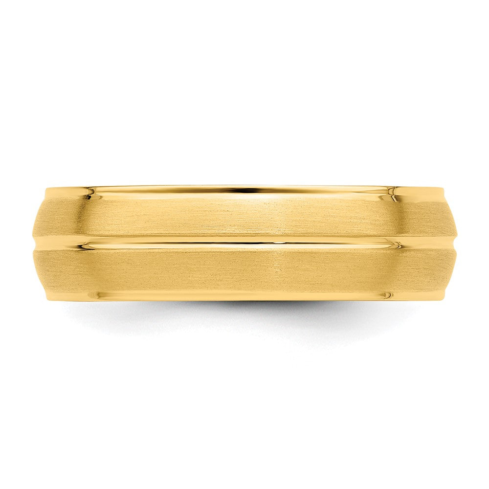 14k Yellow Gold 6mm Standard Weight Comfort Fit Brushed/Polished Center Line Wedding Band