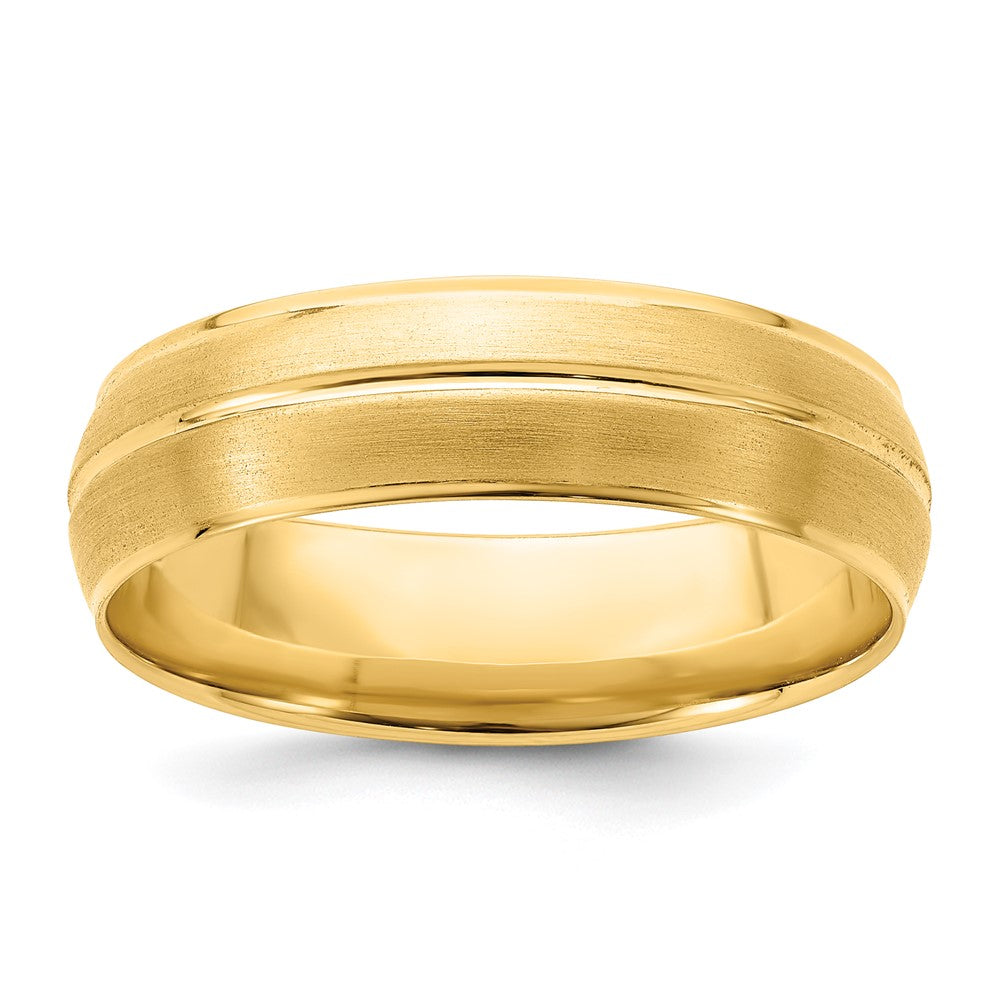 14k Yellow Gold 6mm Standard Weight Comfort Fit Brushed/Polished Center Line Wedding Band