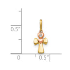 14k Yellow and Rose Gold CZ Cross Heart Childrens Pendant