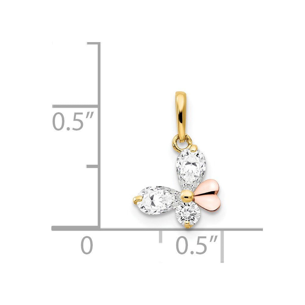 14k Yellow and Rose Gold CZ Butterfly Childrens Pendant