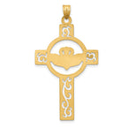 14k Laser-Cut Claddagh Cross Charm