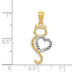 14k and White Rhodium Polished Cat with Heart Pendant