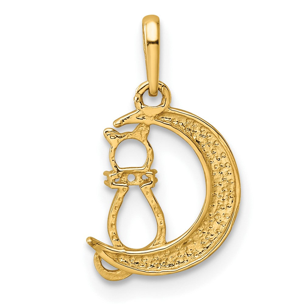 14k CZ Cat and Moon Childrens Pendant
