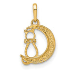 14k CZ Cat and Moon Childrens Pendant