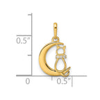 14k CZ Cat and Moon Childrens Pendant