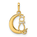 14k CZ Cat and Moon Childrens Pendant