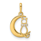 14k CZ Cat and Moon Childrens Pendant