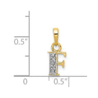 14KY with Rhodium Diamond Letter F Initial Pendant