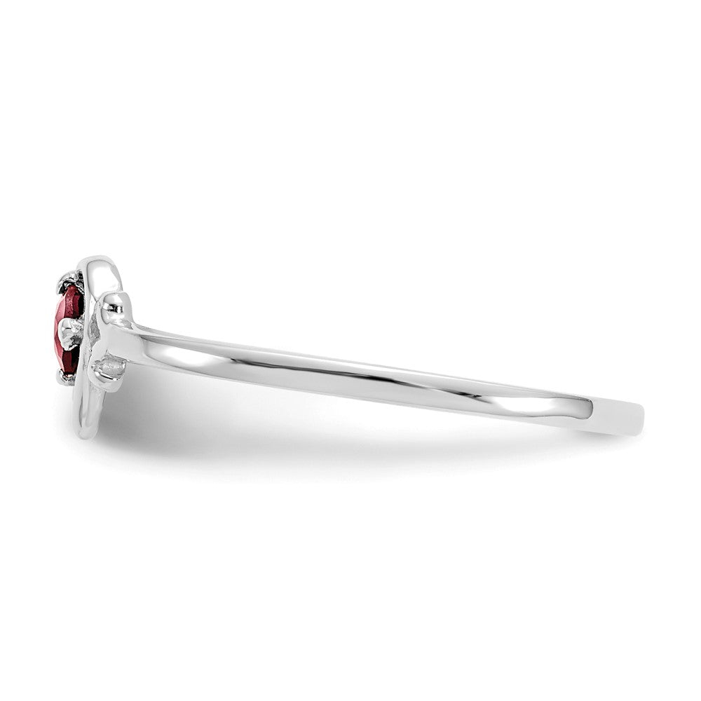 14K White Gold 3mm Round Garnet Birthstone Heart Ring